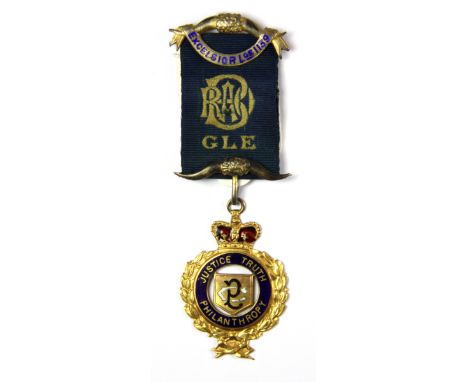 A 9ct gold and enamel Royal Antediluvian Order Of Buffalo's medal.