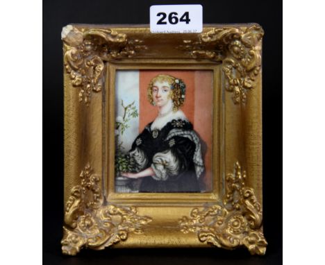 A gilt framed portrait ivory miniature of a lady, frame. 15 x 17cm