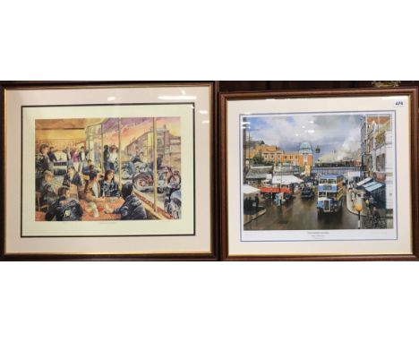 A pencil signed limited edition print 87/200 by Malcom Root, "Southend On Sea Road Meets Rail", 66 x 58cm, and a further limi