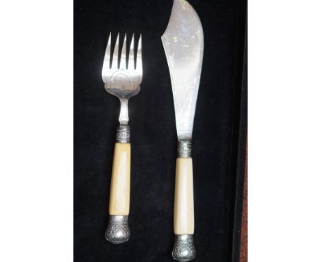 Large Fish knife &amp; fork with silver rims