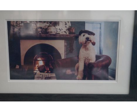Photograph of dog &amp; cap with pipe framed &amp; mounted by S Westwood 
