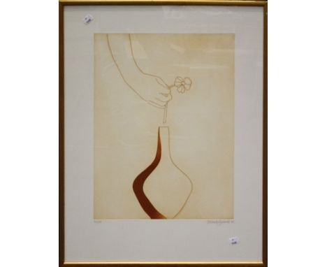 Derrick Greaves (British b. 1927) Untitled lithograph with hand, flower and vase. Pencil signed and numbered 72 / 150. 49.5 x