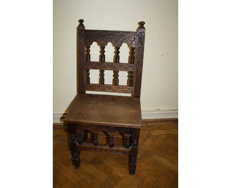 A carved oak Yorkshire style back stool  Formally the property of the late Jessye Norman