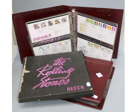Decca, The Rolling Stones. Box set, R.S 30.002 B, five record set, 1963 - 65, together with two albums of Royal mail first da