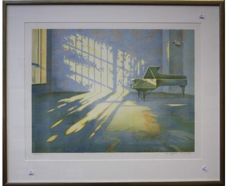 Olivier Raab (French b. 1955) A sunlit interior with grand piano. Lithograph, pencil signed and numbered 177 / 200. 53 x 68cm