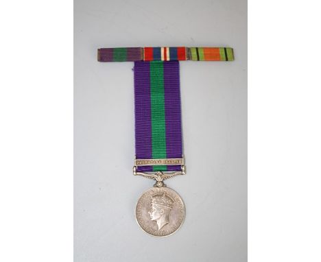 A Victory medal to 14962810 BDR. P A Humphrey, R A Palestine 1945-48, together with a ribbon bar, possibly altered number