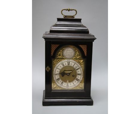 A late George III ebonized ogee topped bracket clock by James Goddard of London. The eight day twin fusee movement with 61/4"
