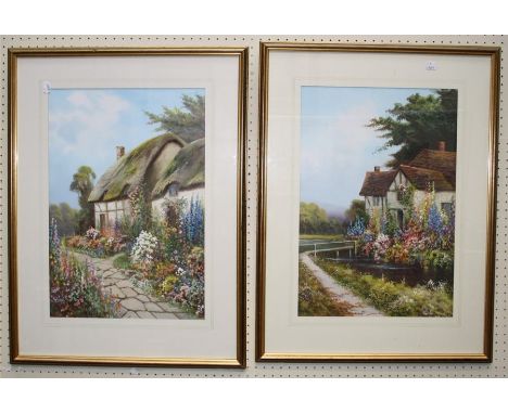 R D Sherrin (1891-1971) Country cottages in summer landscapes a pair of watercolours, signed 51 x 35cm