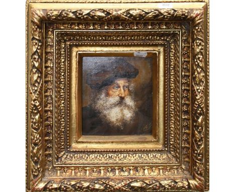 E Valer ( Continental) Head and shoulders portrait of a full bearded gentleman with kind eyes, wearing a brown beret Oil on p