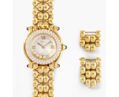 Chopard "Happy Sport", um 2000Ref. 4142. Gelbgold Gehäuse Nr. 276151 813617, Brillant-Lunette. Quarzwerk. Beiges Zifferblatt 
