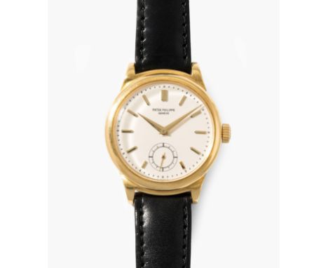 Patek Philippe "Calatrava", um 1945750 Gelbgold Gehäuse Nr. 633221, 34 mm, volutenförmige Anstösse, wohl modifiziert. Handauf