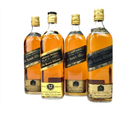 JOHNNIE WALKER BLACK LABEL (4) Blended Scotch Whisky 75cl, 40% volume. Four bottles.