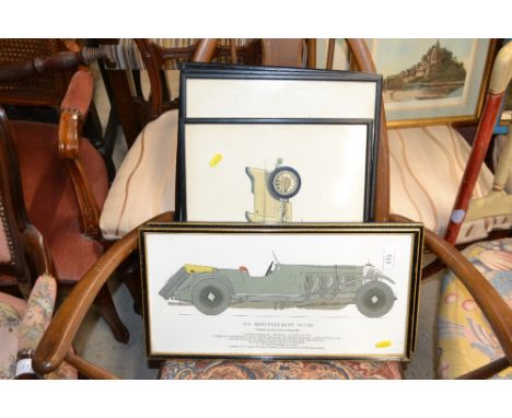 Six prints depicting vintage motor cars 