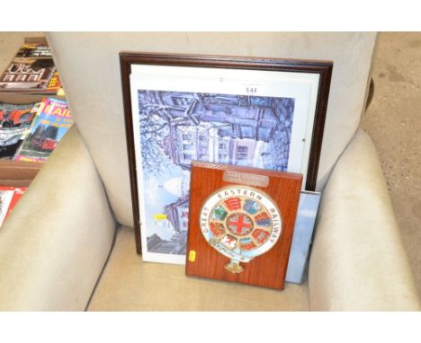 A Great Eastern Railway plaque, a print of Ryde pierhead, various other railway prints etc.