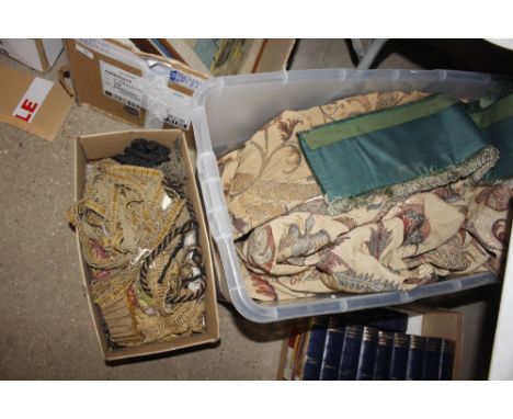 A box containing various pelmets and curtains 