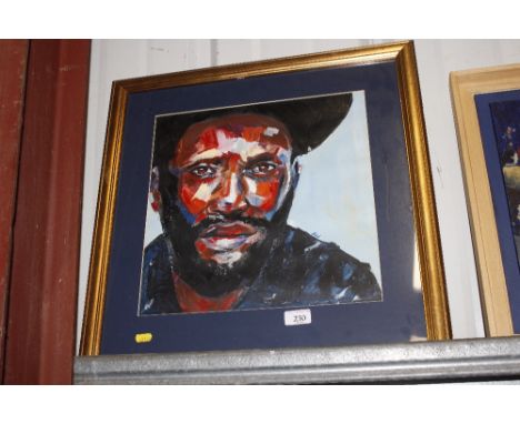 A framed and glazed acrylic portrait study initialled A.W. 