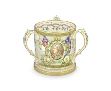 A Copeland commemorative tyg or loving cup, dated 1905A subscribers copy 'To celebrate the centenary of the battle of Trafalg