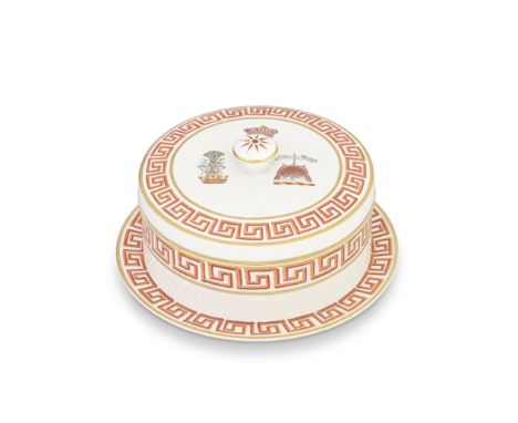 A creamware butter tub and cover from the Reverend William Nelson service, circa 1806-08Of plain circular shape with a button