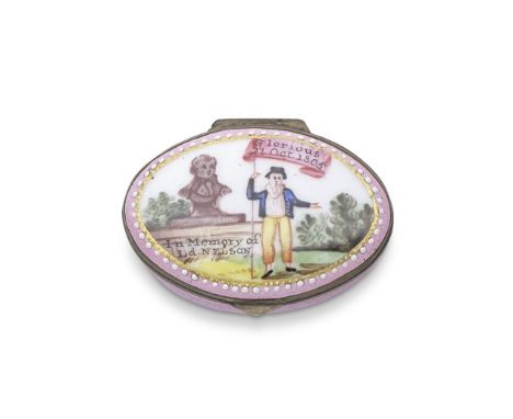 A South Staffordshire enamel patch box, early 19th centuryWell-painted with a monument inscribed 'In Memory of Ld NELSON', mo