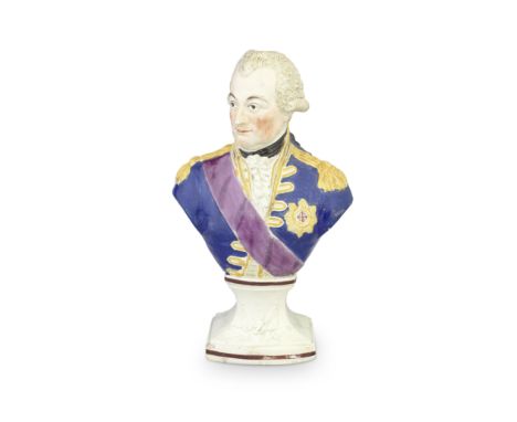 A Herculaneum pearlware bust of Admiral John Jervis, Earl St Vincent, circa 1805Modelled in naval uniform, wearing the riband