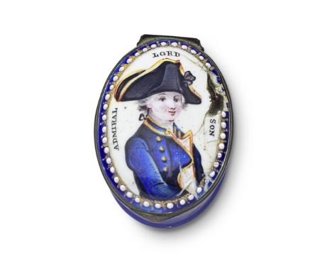 A South Staffordshire enamel patch box, early 19th centuryPainted with a titled portrait of a youthful 'ADMIRAL LORD (NEL)SON