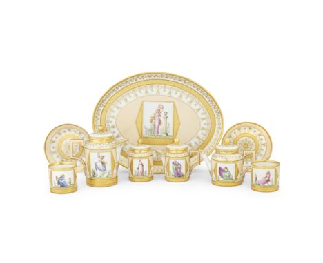 A Berlin (KPM) cabaret service, circa 1795-1800Each piece finely painted with a figure of Emma, Lady Hamilton performing her 