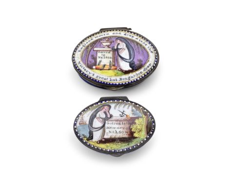 Britannia Mourning: Two South Staffordshire enamel patch boxes, early 19th centuryPainted with the figure of Britannia draped