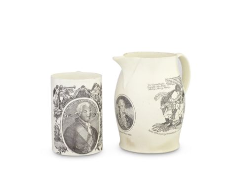 Earl St Vincent: a creamware jug and a large mug, circa 1800-10Printed in black with portraits of Admiral Sir John Jervis, Ea