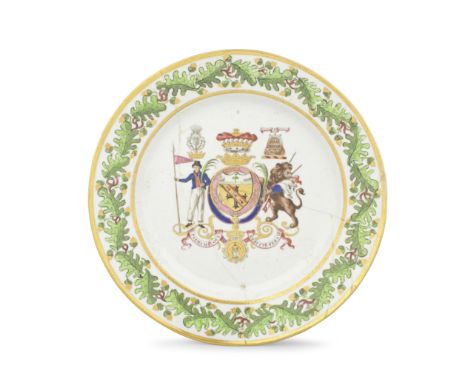 A Coalport bread and butter plate from the 'Nelson Set Tea Service', circa 1802The centre with the full arms and insignia of 