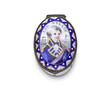 A South Staffordshire enamel patch box, early 19th centuryPainted with a half-length portrait of 'Adm. NELSON', ships' masts 