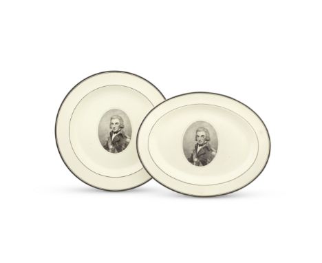 Two Herculaneum creamware plates, circa 1805Finely printed in black with a portrait of Nelson in military uniform, his vacant