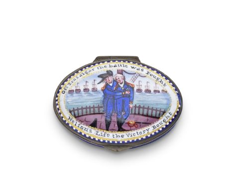 'Nelson's Life the Victory Bought': A South Staffordshire enamel patch box, early 19th centuryPainted with the fatally wounde