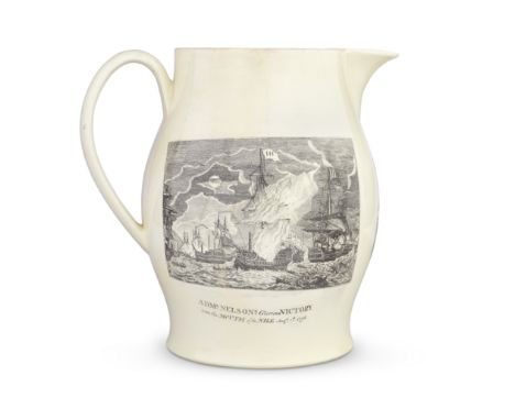 Death of Nelson and the Battle of the Nile: an exceptionally large creamware jug, early 19th centuryProbably Herculaneum, pri