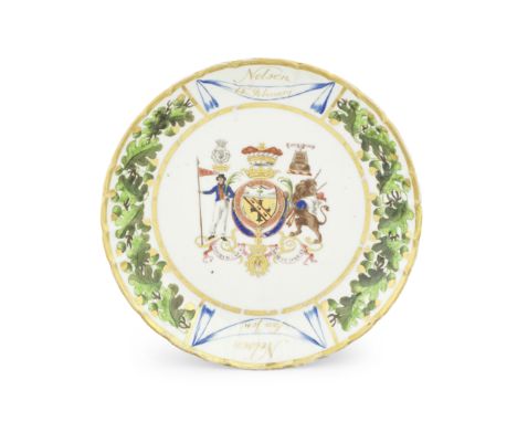 A London-decorated Paris dish from the 'Nelson Set Dessert Service', circa 1802Of finely fluted circular shape, the border wi