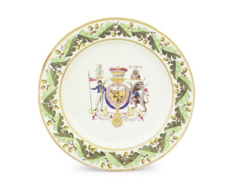 A Coalport plate, probably a Specimen or trial for the 'Nelson Set Tea Service', circa 1802With a six-lobed rim and an enamel