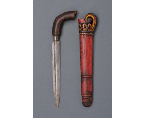 dating: first quarter of the 20th Century provenance: Indonesia, Straight, single-edged blade. Wooden grip with angled pommel