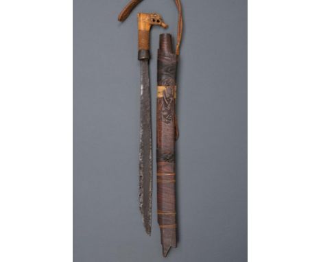 dating: circa 1900 provenance: Kalimantan, Straight, single-edged blade (rust areas), the back chiselled and pierced at the w