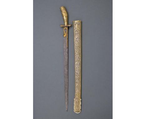dating: 19th/20th Century provenance: Giava, Nice, straight blade in fine pamor, the base chiselled and gilded with a dragon;