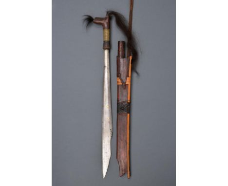 dating: Late 19th Century provenance: Borneo, Strong, single-edged blade with brass decorations. Simple hilt with metallic bi