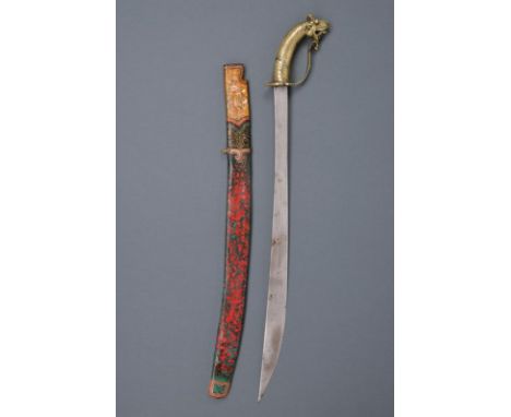 dating: first quarter of the 20th Century provenance: Ceylon, Wide, curved blade; solid brass hilt with pommel shaped as drag