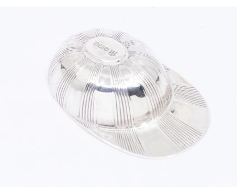 A George VI silver novelty caddy spoon in the form of a Jockey's cap, with radiating engraved decoration, hallmarked by Thoma