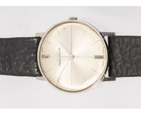 A 1960's Jaeger LeCoultre steel cased gents wristwatch, comprising a round silvered split dial, fine baton markers and number