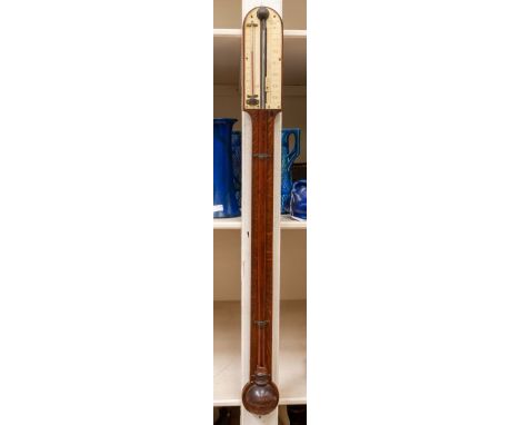 J Davis of Derby stick barometer in oak case with round top. 38" long covered tube and wooded cistern cover.Condition reportG