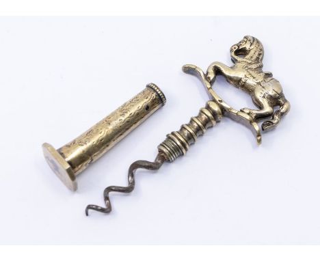 A 19th century combination corkscrew and pipe tamper, rocking horse terminal, bright cut engraved shank, approx 10.5cm