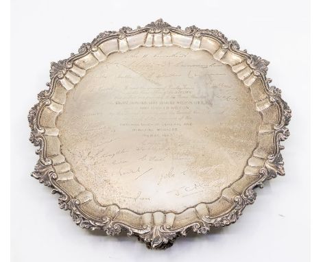 Political / Harold Wilson Interest: A Victorian silver salver, the border chase with rocaille and foliate border, on lappet f