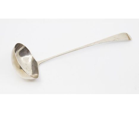 A George III Scottish Provincial Old English Pattern soup ladle, the handle engraved with initial, stamped maker's mark WB po