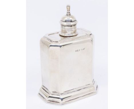 A George V silver tea caddy in early 18th Century manner, plain rectangular form body with canted corners, domed cover, hallm