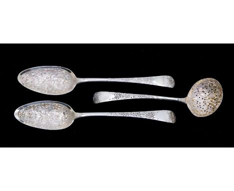 A pair of George III silver Old English Pattern berry spoons, hallmarked by&nbsp;Samuel Godbehere &amp; Edward Wigan, London,