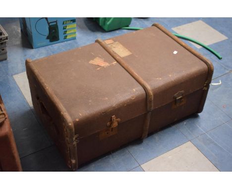 A Vintage Canvas Covered Travelling Trunk, 76cm Wide 