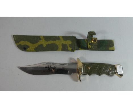 A Hunting Knife with Canvas Camouflage Scabbard 